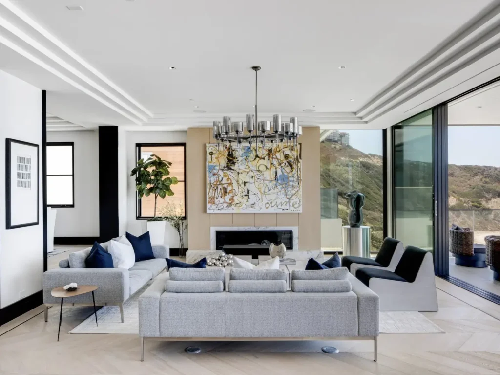 White Chandelier Living
