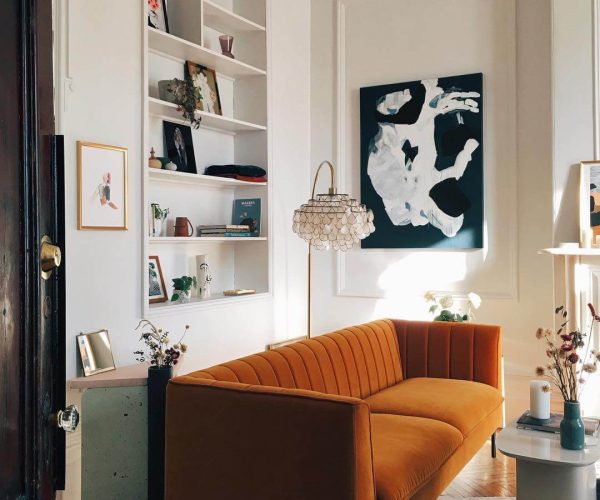 Rust-Burnt-Orange-Sofa-in-Velvet-via-@livingbylo